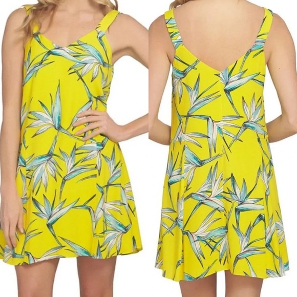 1. State Dresses & Skirts - 1. State Sunny Yellow Tropical Floral Mini Shift Dress Medium Vibrant Casual
